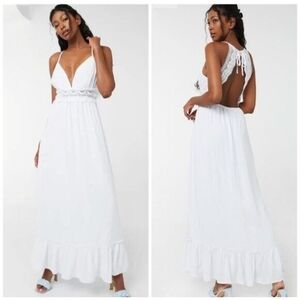 Womens Elegant White Maxi Dress Open Back Size L BEAUTIFul White Maxi Dress
